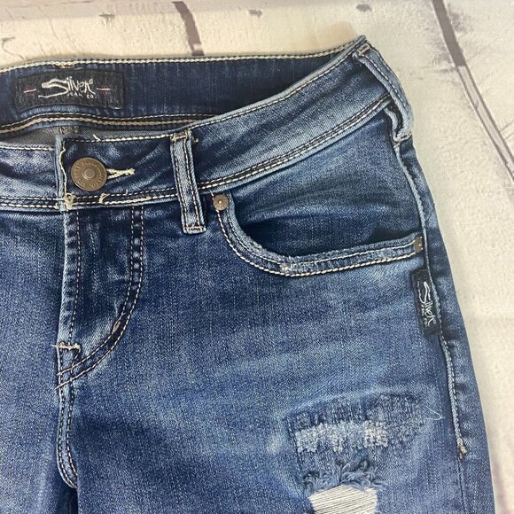 Silver Jeans 'Sam' Women's Size 25 (26 x 28) Straight leg Low Rise Distressed - Picture 8 of 13